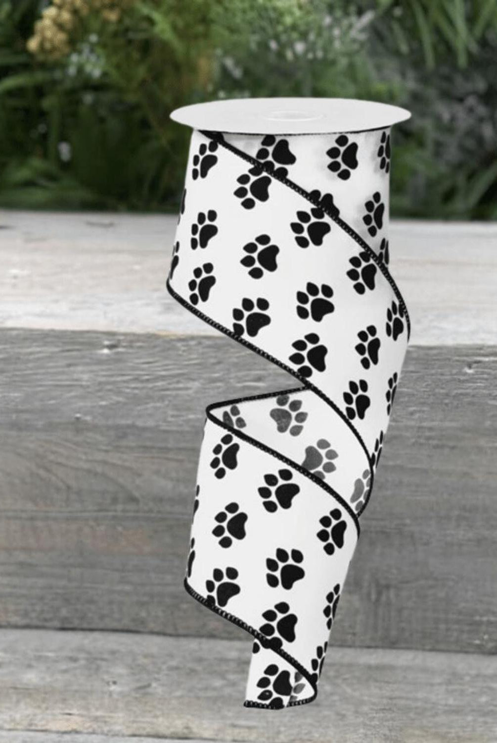 Shop For 2.5" Satin Paw Print Ribbon: Black & White (10 Yards)