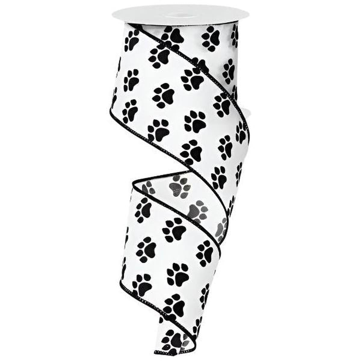 Shop For 2.5" Satin Paw Print Ribbon: Black & White (10 Yards)
