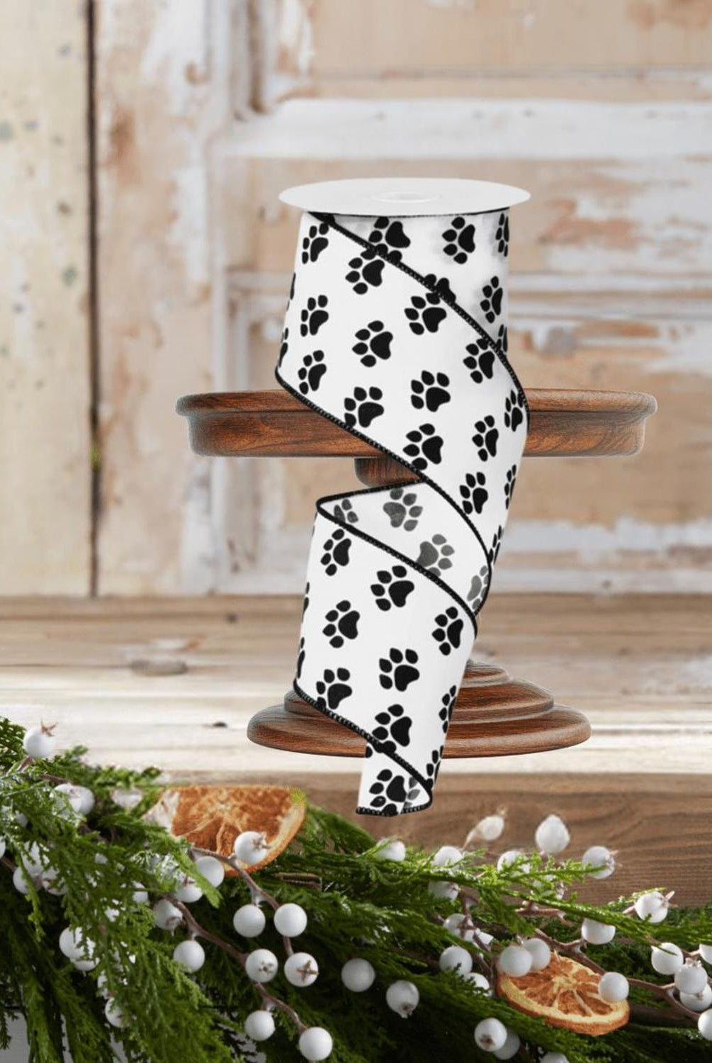Shop For 2.5" Satin Paw Print Ribbon: Black & White (10 Yards)