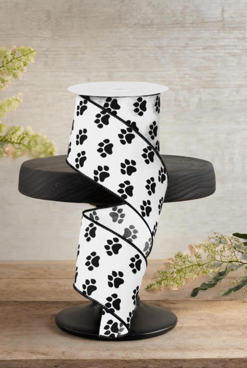 Shop For 2.5" Satin Paw Print Ribbon: Black & White (10 Yards)