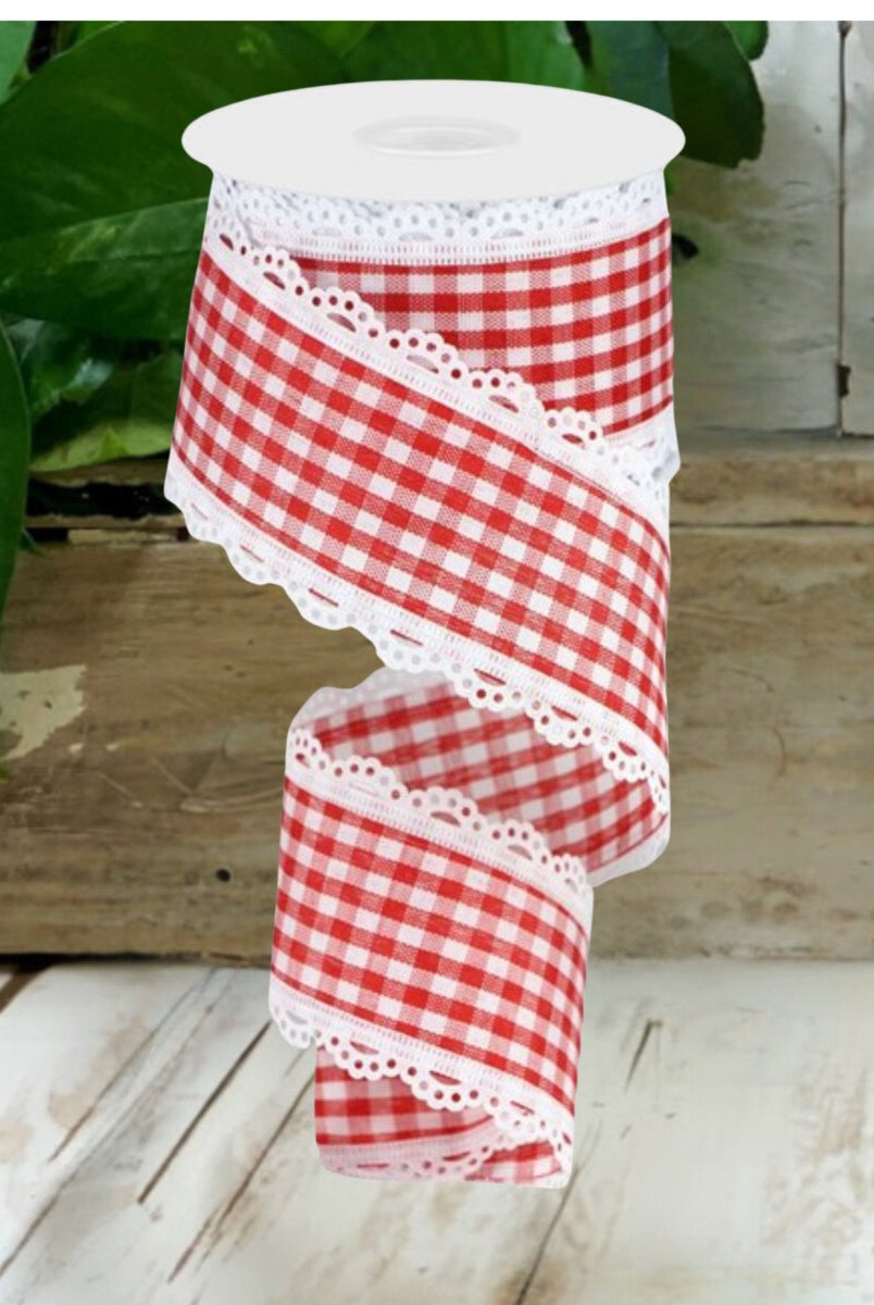 Shop For 2.5" Scalloped Edge Gingham Ribbon: Red & White (10 Yard) at Michelle's aDOORable Creations