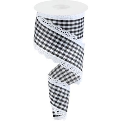 Shop For 2.5" Scalloped Edge Gingham Ribbon: White (10 Yard) at Michelle's aDOORable Creations