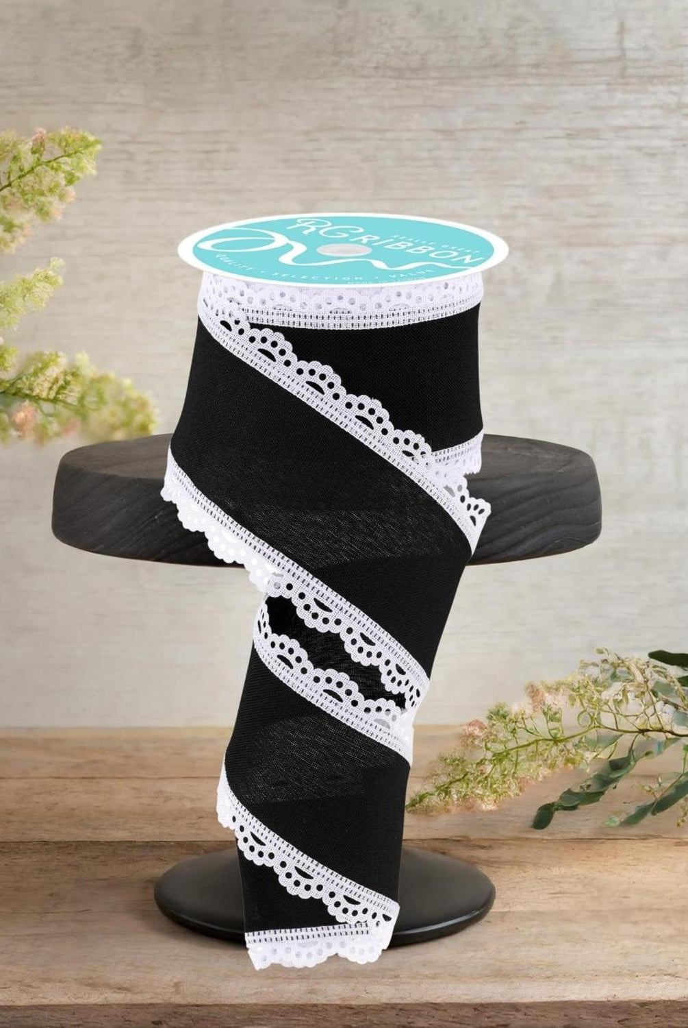 2.5" Scalloped Edge Ribbon: Black/White (10 Yard)