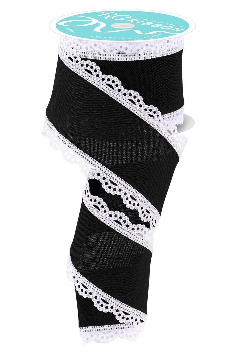 2.5" Scalloped Edge Ribbon: Black/White (10 Yard)