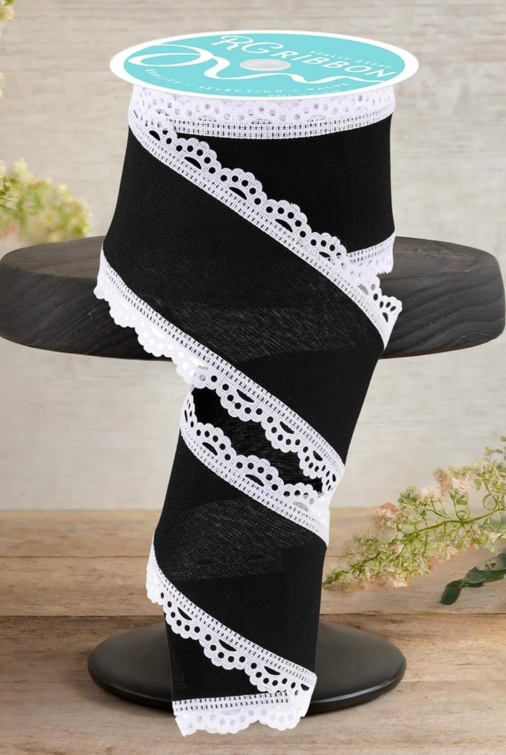 2.5" Scalloped Edge Ribbon: Black/White (10 Yard)