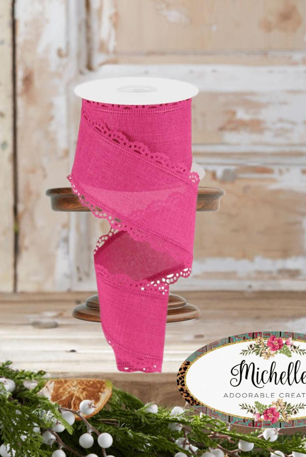 2.5" Scalloped Edge Ribbon: Fuchsia (10 Yard)