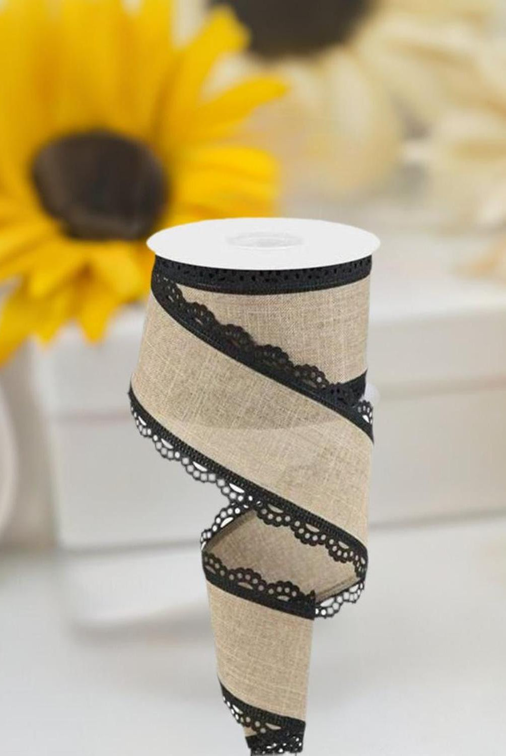 2.5" Scalloped Edge Ribbon: Light Beige (10 Yard)
