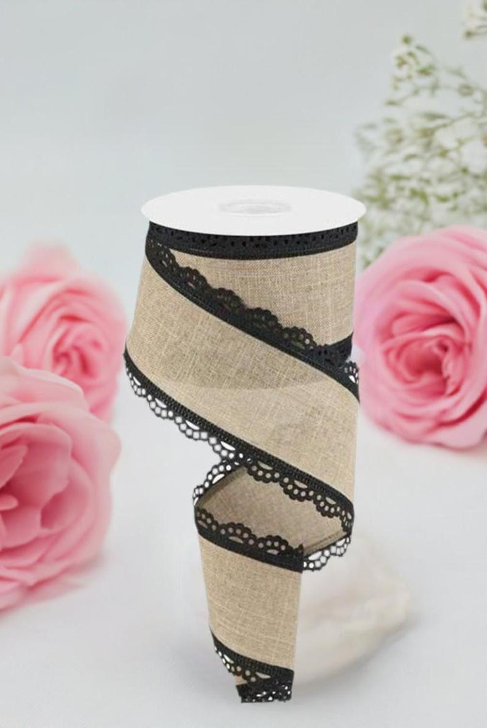 2.5" Scalloped Edge Ribbon: Light Beige (10 Yard)
