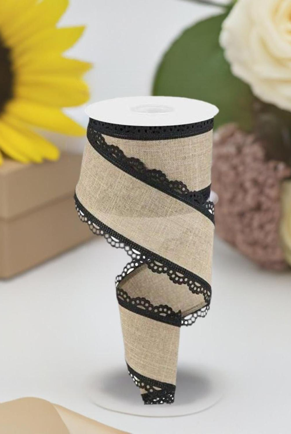 2.5" Scalloped Edge Ribbon: Light Beige (10 Yard)