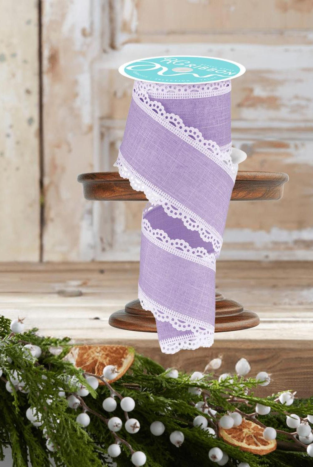 2.5" Scalloped Edge Ribbon: Light Lavender/White (10 Yard)