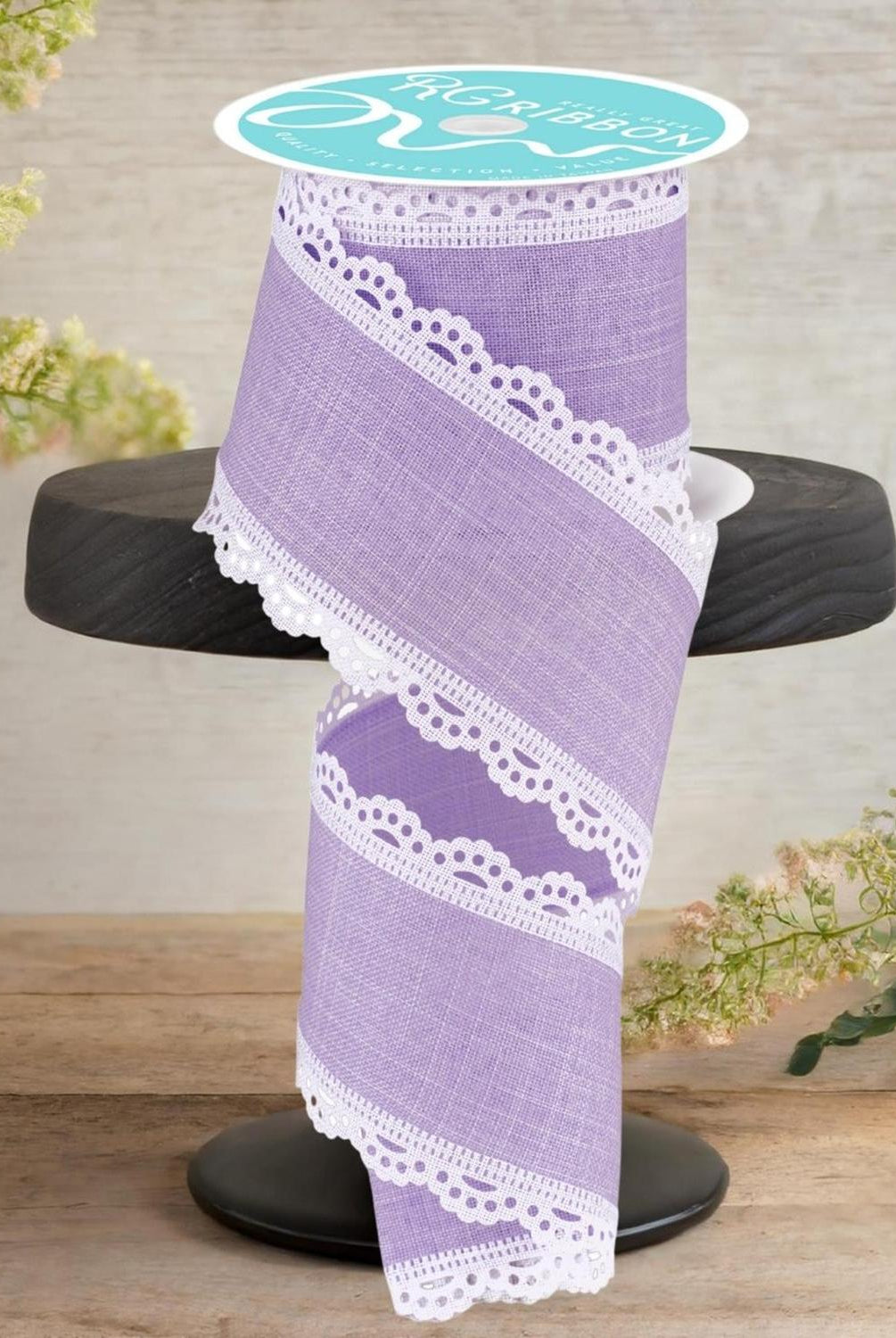 2.5" Scalloped Edge Ribbon: Light Lavender/White (10 Yard)