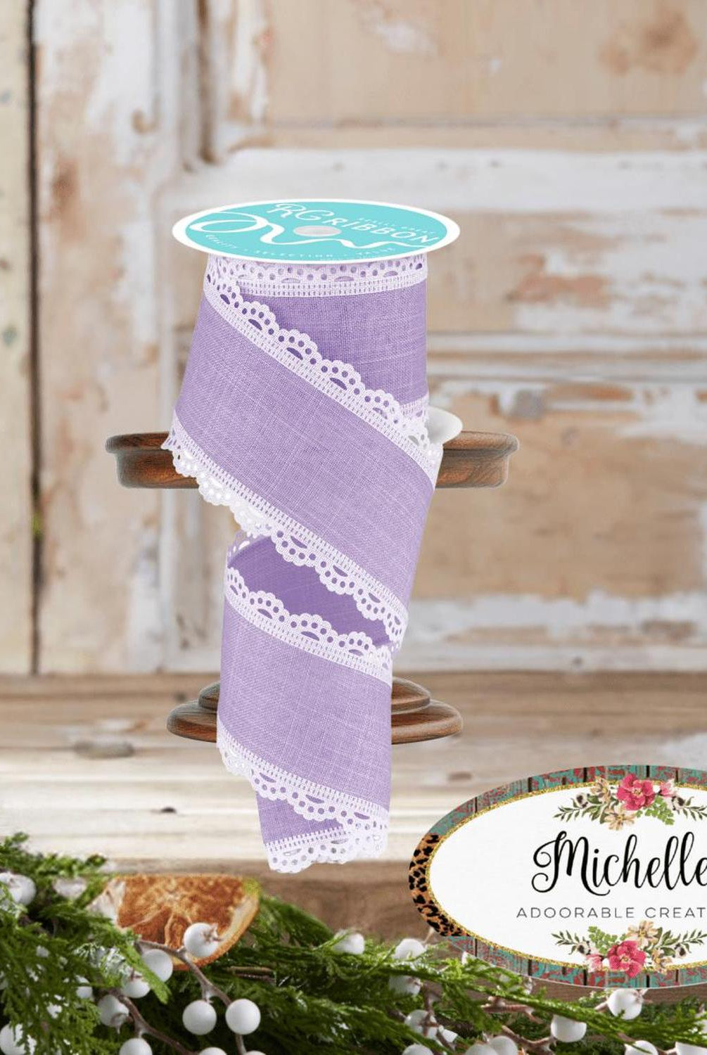 2.5" Scalloped Edge Ribbon: Light Lavender/White (10 Yard)