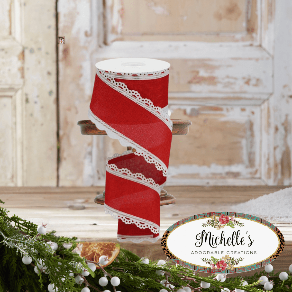Shop For 2.5" Scalloped Edge Ribbon: White/Red (10 Yard)