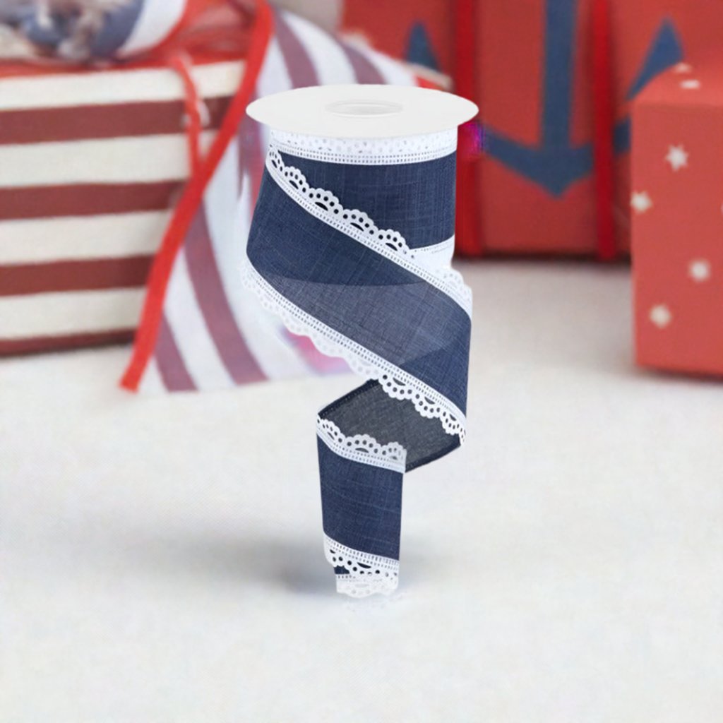 Shop For 2.5" Scalloped Edge Royal Ribbon: Navy Blue (10 Yard) at Michelle's aDOORable Creations