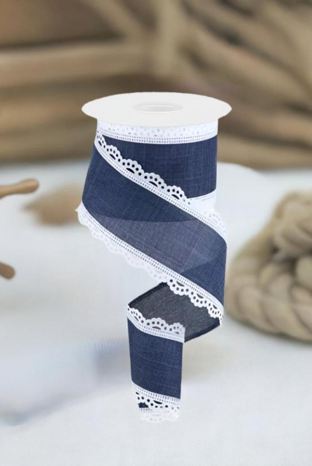 2.5" Scalloped Edge Royal Ribbon: Navy Blue (10 Yard)