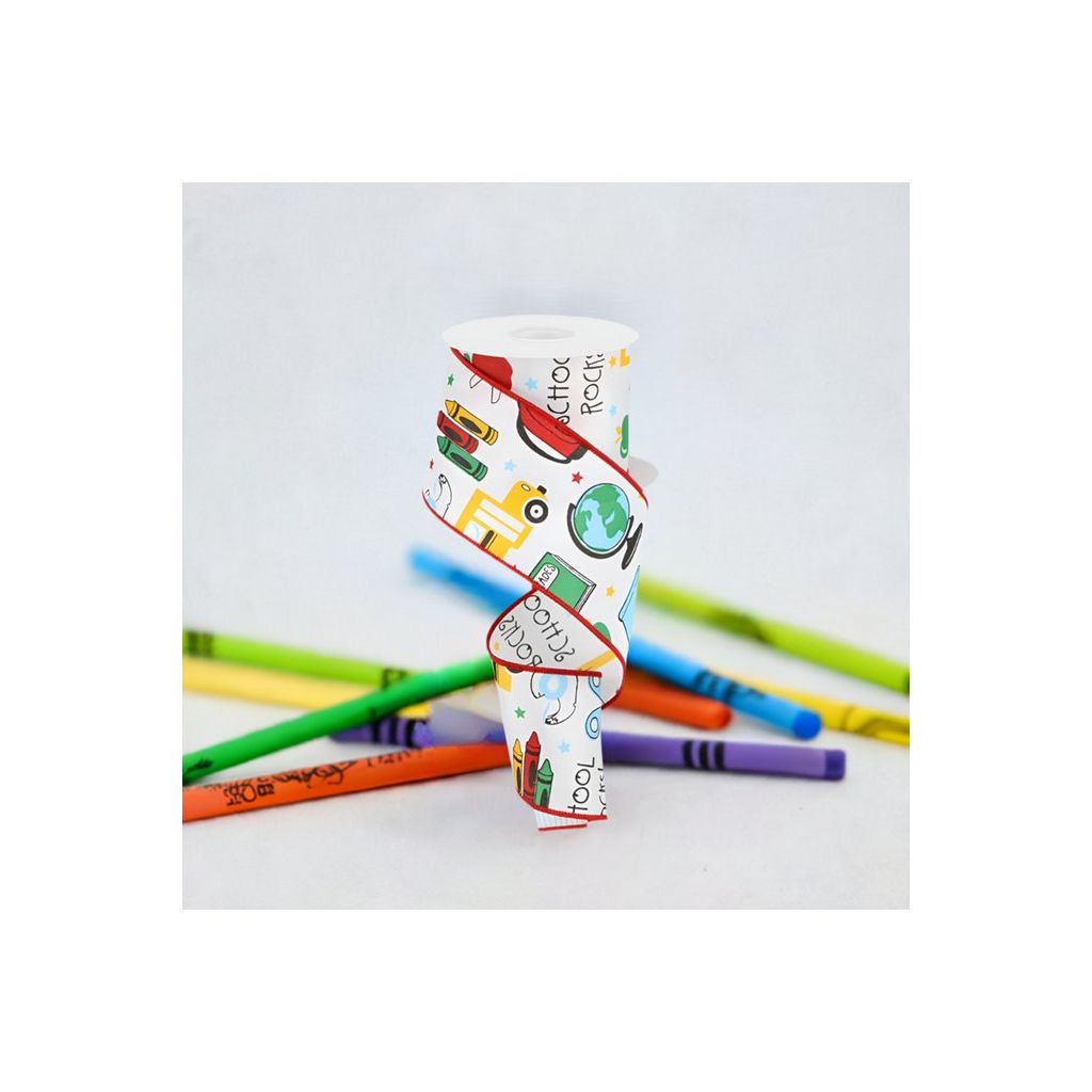 Shop For 2.5" School Rocks Ribbon: White (10 Yards) at Michelle's aDOORable Creations