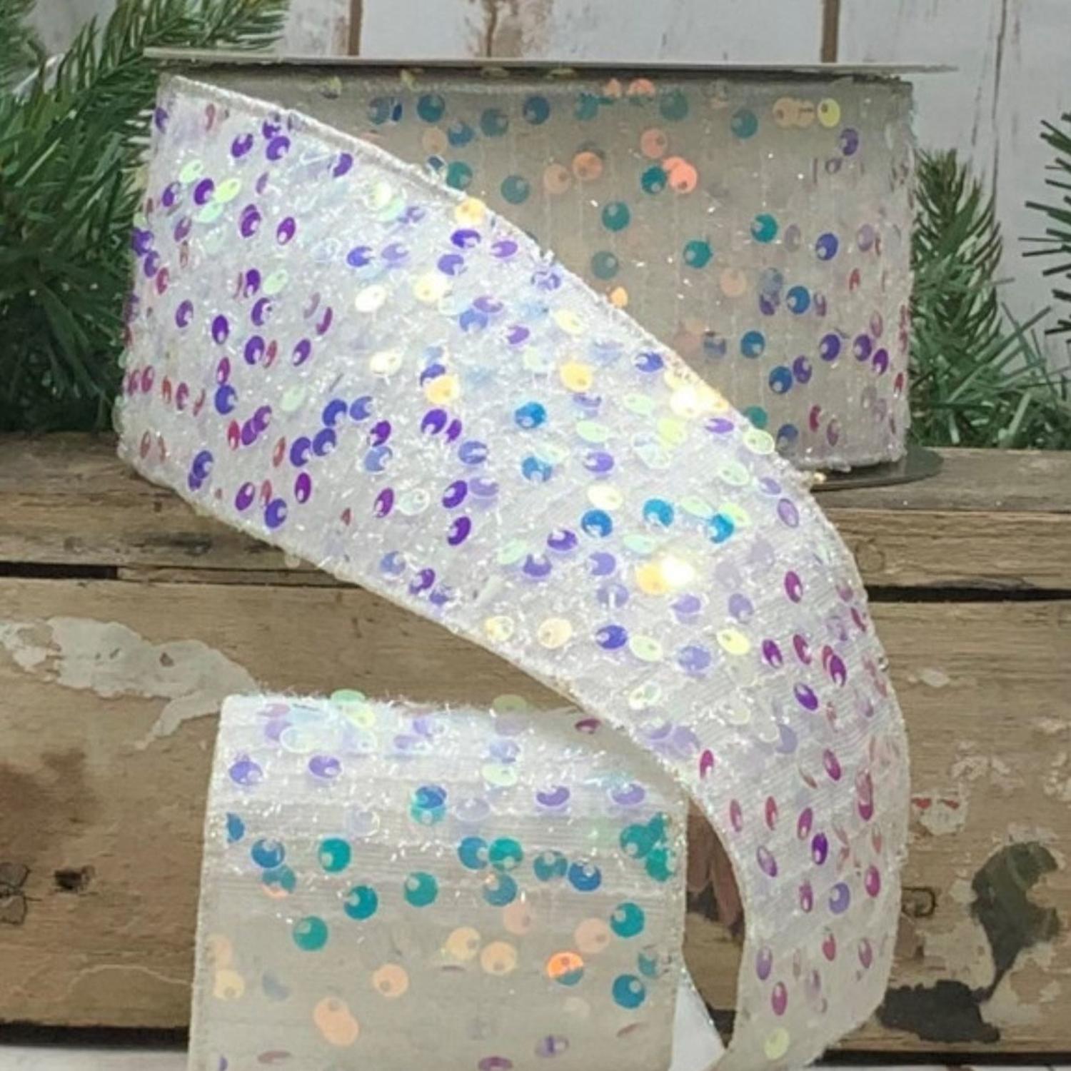 2.5" Sequin Tinsel Ribbon: White (10 Yards)