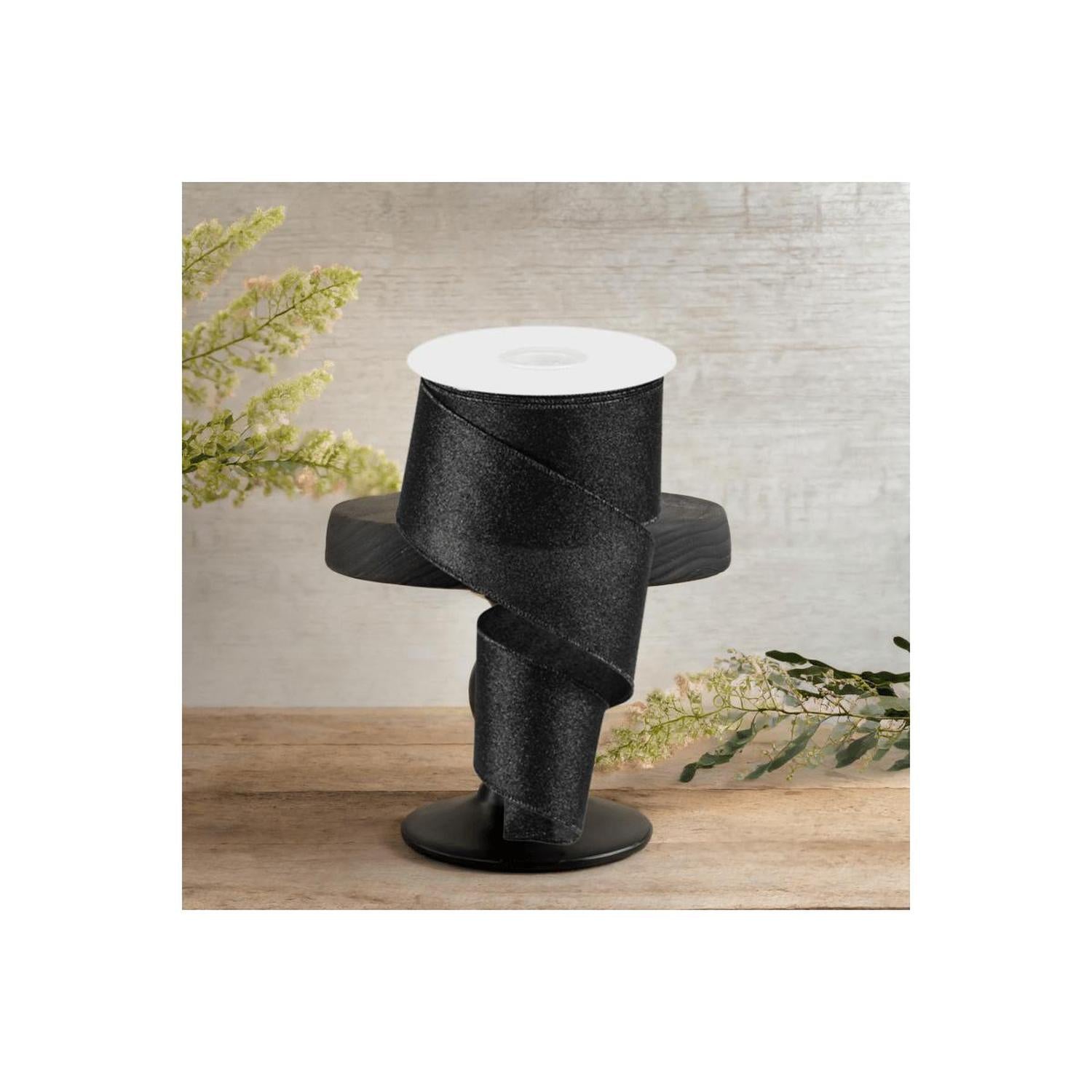 2.5" Shimmer Glitter Ribbon: Black (10 Yards)