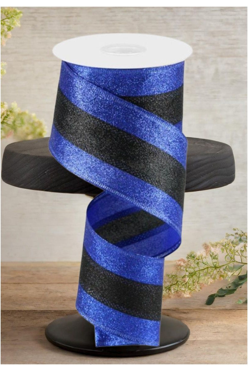 Shop For 2.5" Shimmer Glitter Stripe Ribbon: Royal Blue & Black (10 Yards)