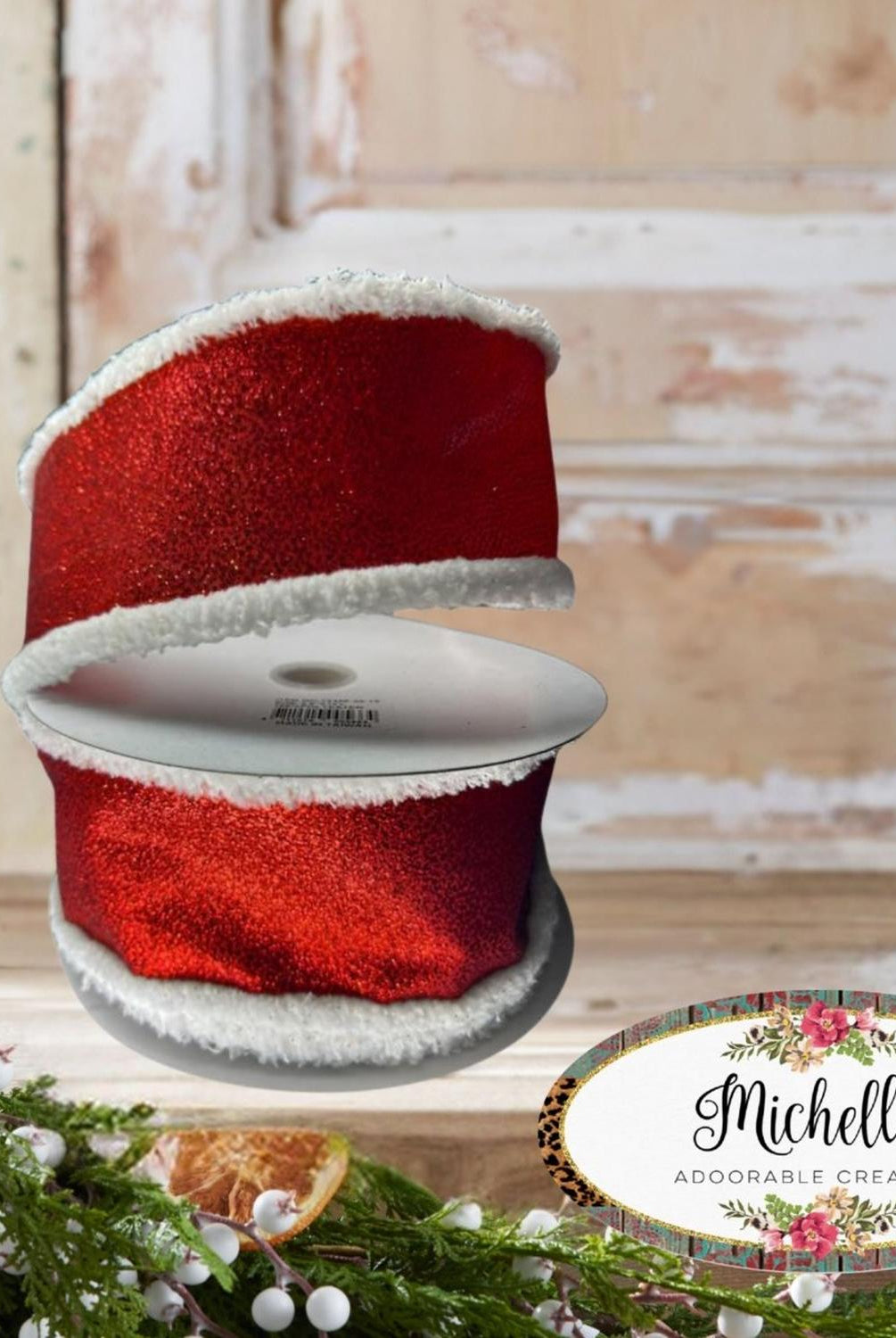 2.5" Snow Edge Satin Glitter Ribbon: Red (10 Yards)