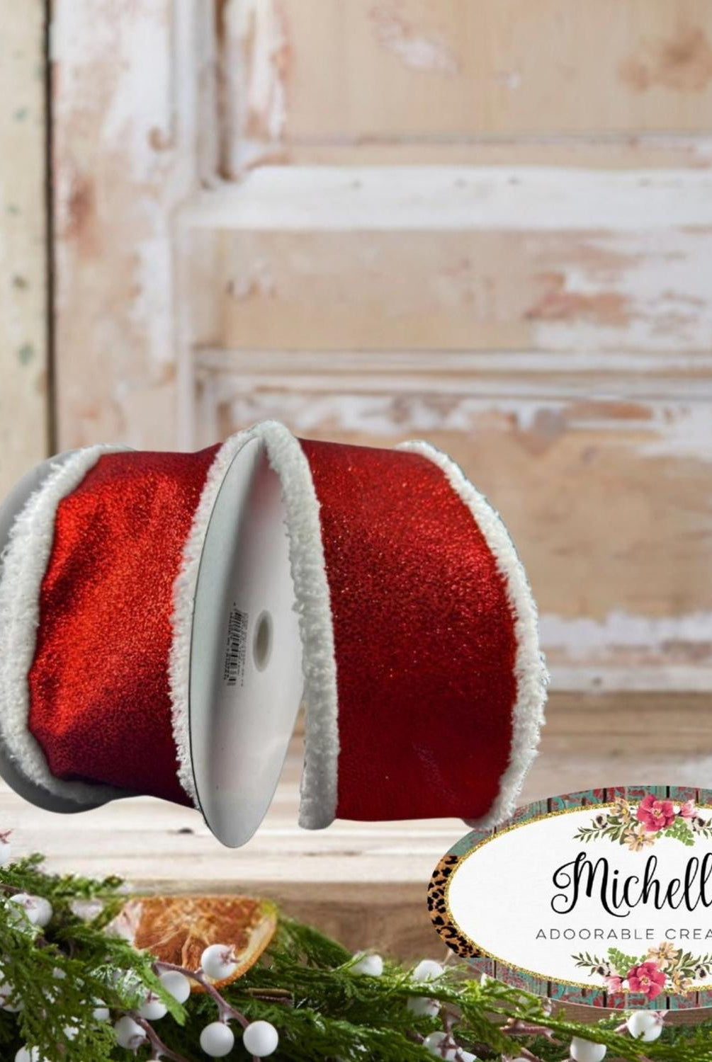 2.5" Snow Edge Satin Glitter Ribbon: Red (10 Yards)