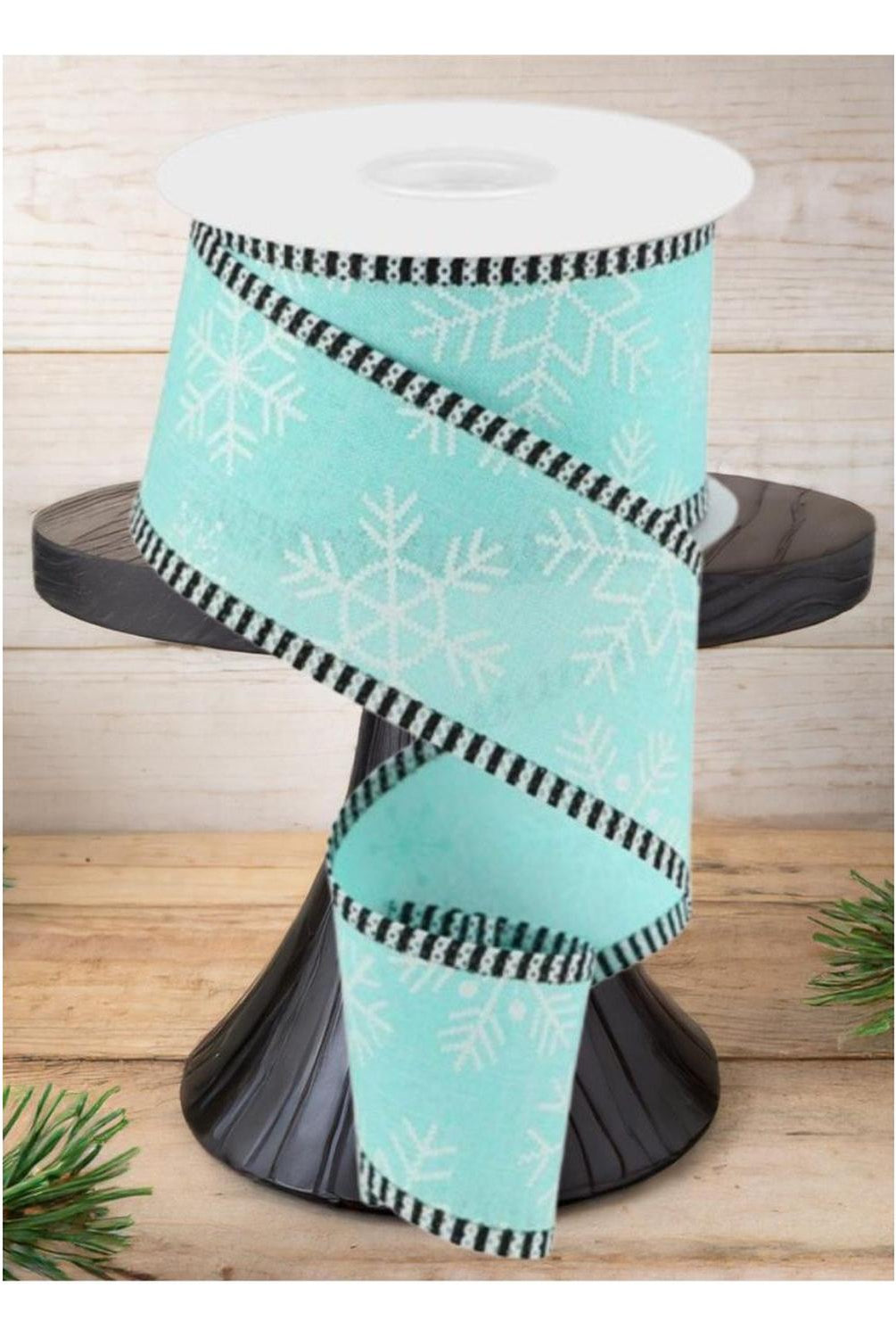2.5" Snowflake Thin Stripe Edge Ribbon: Ice Blue (10 Yards)