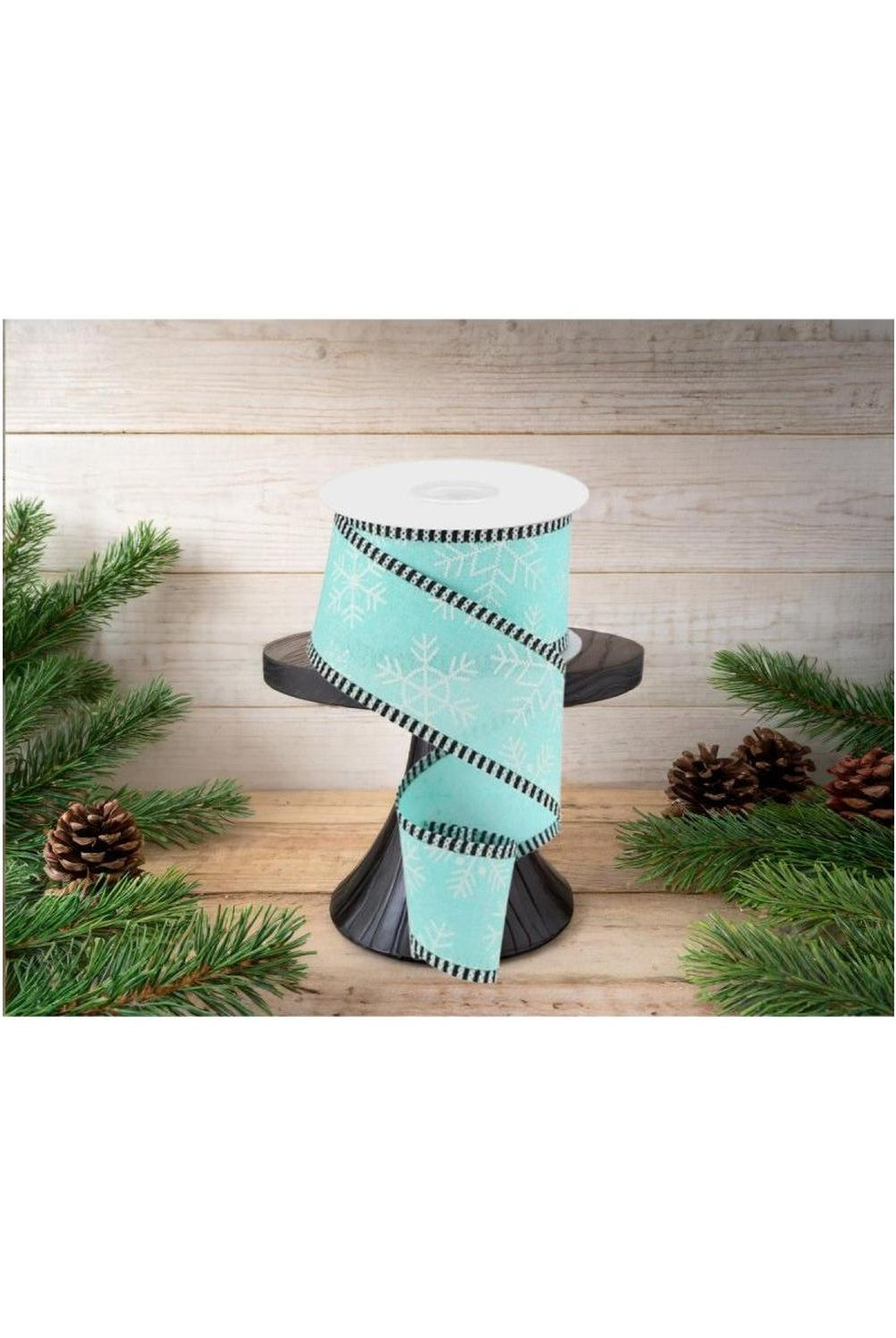 2.5" Snowflake Thin Stripe Edge Ribbon: Ice Blue (10 Yards)