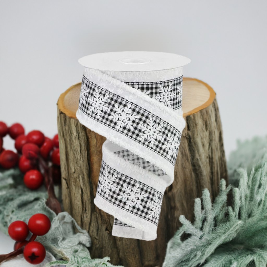 Shop For 2.5" Snowflakes Check Drift Ribbon: White (10 Yards) at Michelle's aDOORable Creations