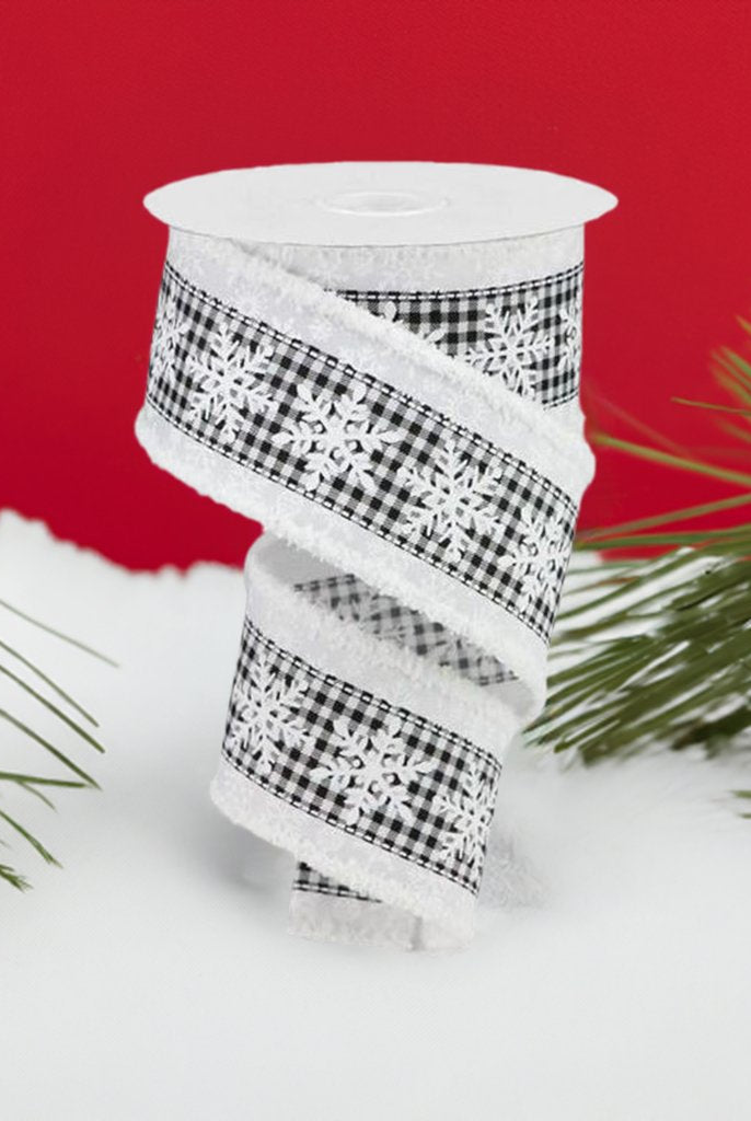 Shop For 2.5" Snowflakes Check Drift Ribbon: White (10 Yards) at Michelle's aDOORable Creations