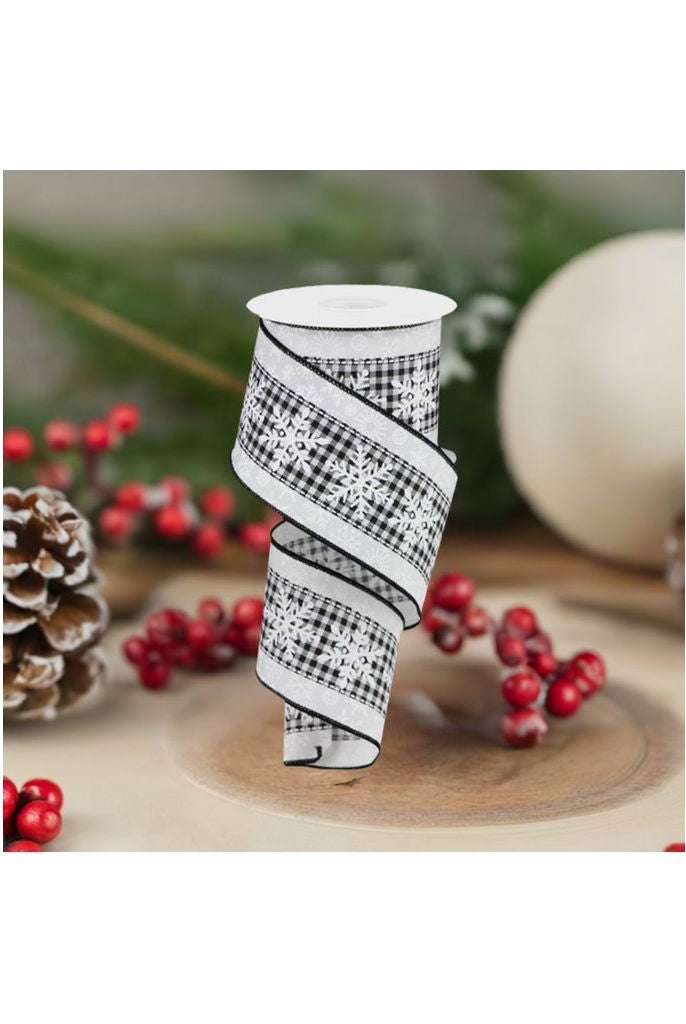 Shop For 2.5" Snowflakes Check Ribbon: White (10 Yards) at Michelle's aDOORable Creations