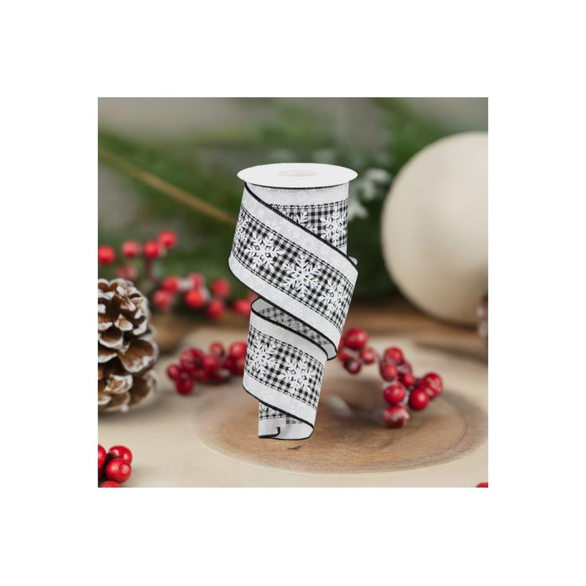 Shop For 2.5" Snowflakes Check Ribbon: White (10 Yards) at Michelle's aDOORable Creations