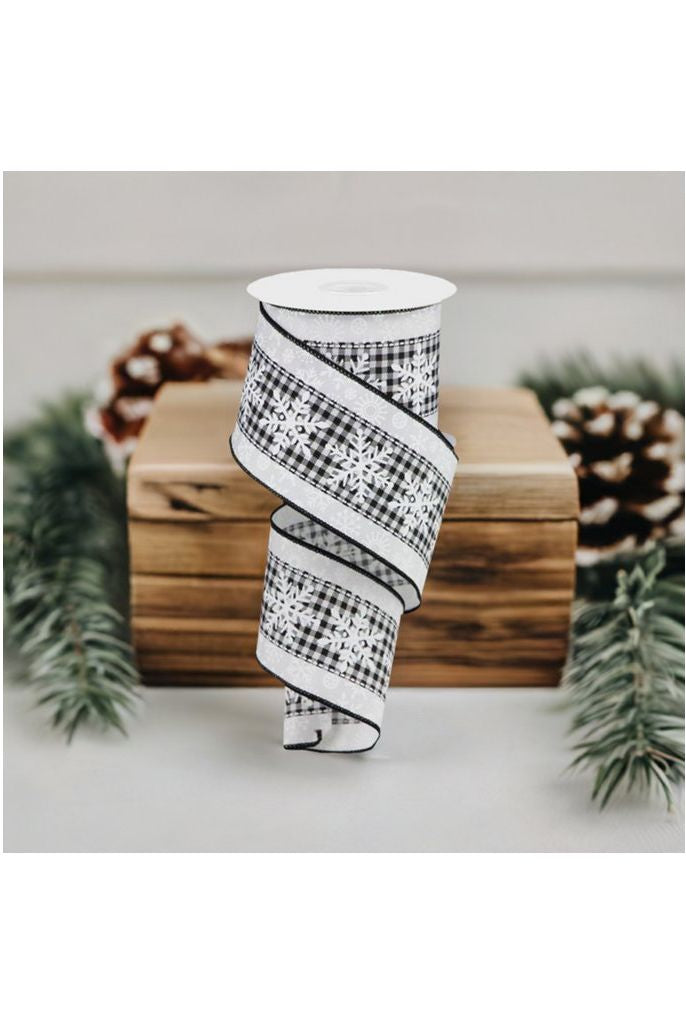 Shop For 2.5" Snowflakes Check Ribbon: White (10 Yards) at Michelle's aDOORable Creations