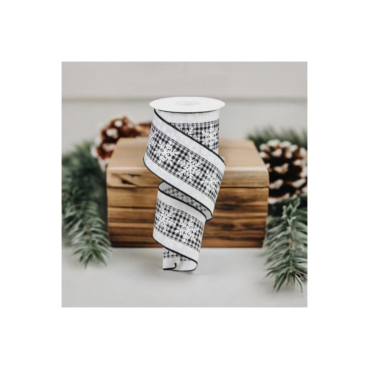 Shop For 2.5" Snowflakes Check Ribbon: White (10 Yards) at Michelle's aDOORable Creations