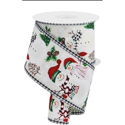 Shop For 2.5" Snowman Ornaments Gingham Ribbon: Ivory (10 Yards) at Michelle's aDOORable Creations