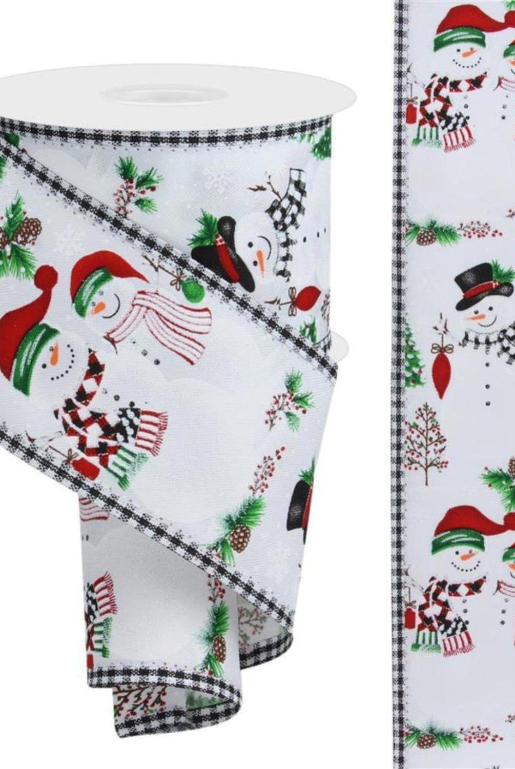 2.5" Snowman Ornaments Gingham Ribbon: White (10 Yards)