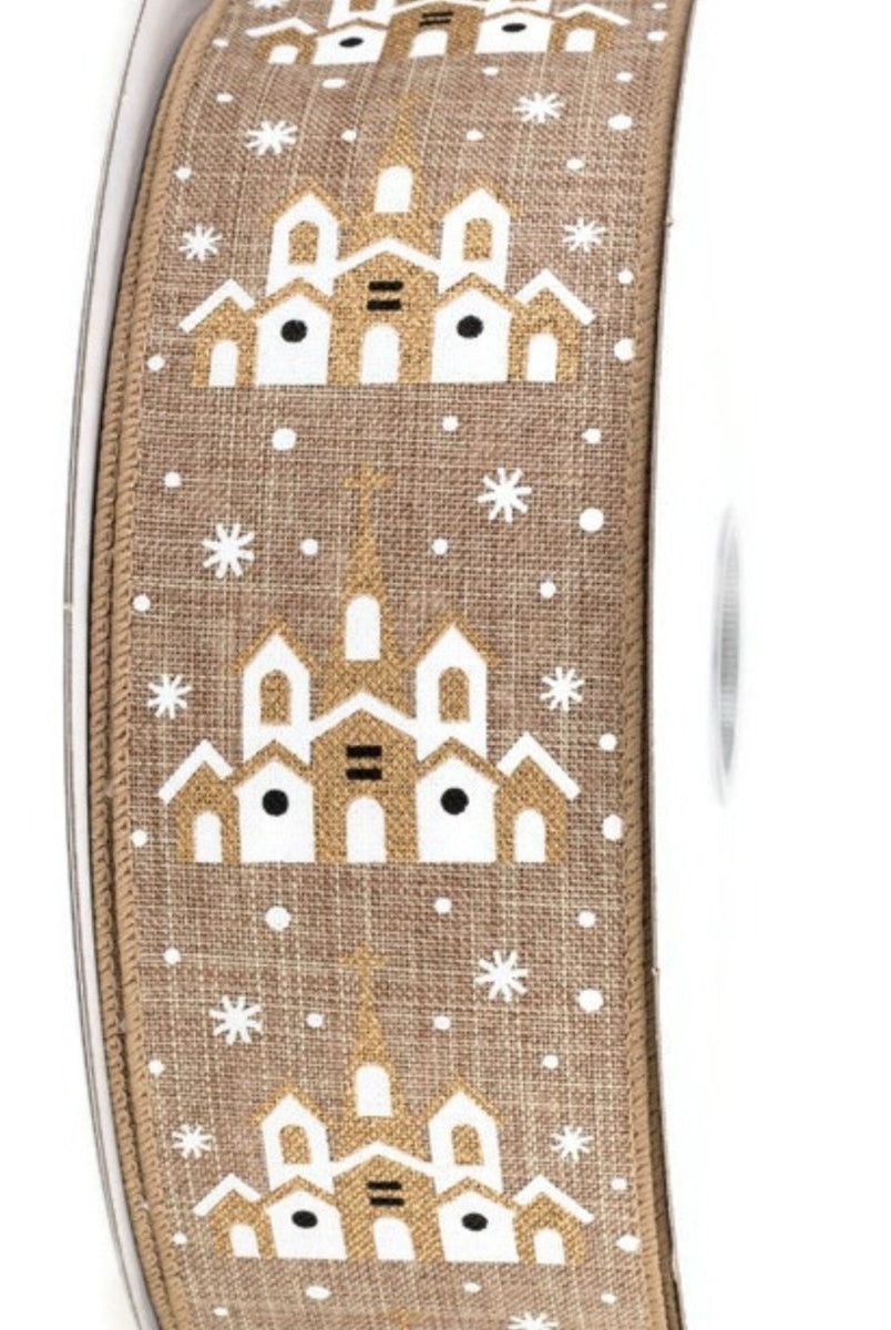Shop For 2.5" Snowy Church Ribbon: Natural (10 Yards)