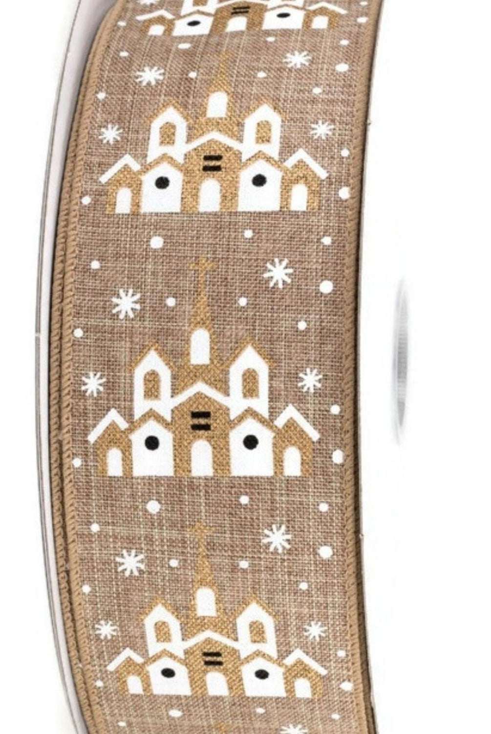 Shop For 2.5" Snowy Church Ribbon: Natural (10 Yards)