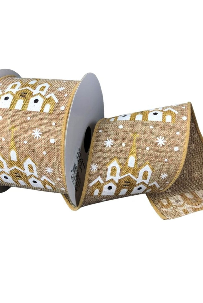 Shop For 2.5" Snowy Church Ribbon: Natural (10 Yards)