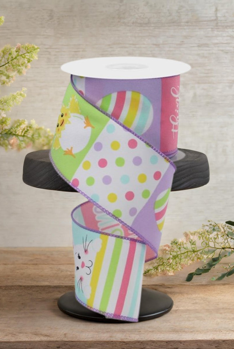 Shop For 2.5" Spring Bunny Chick Block Ribbon: White (10 Yards)