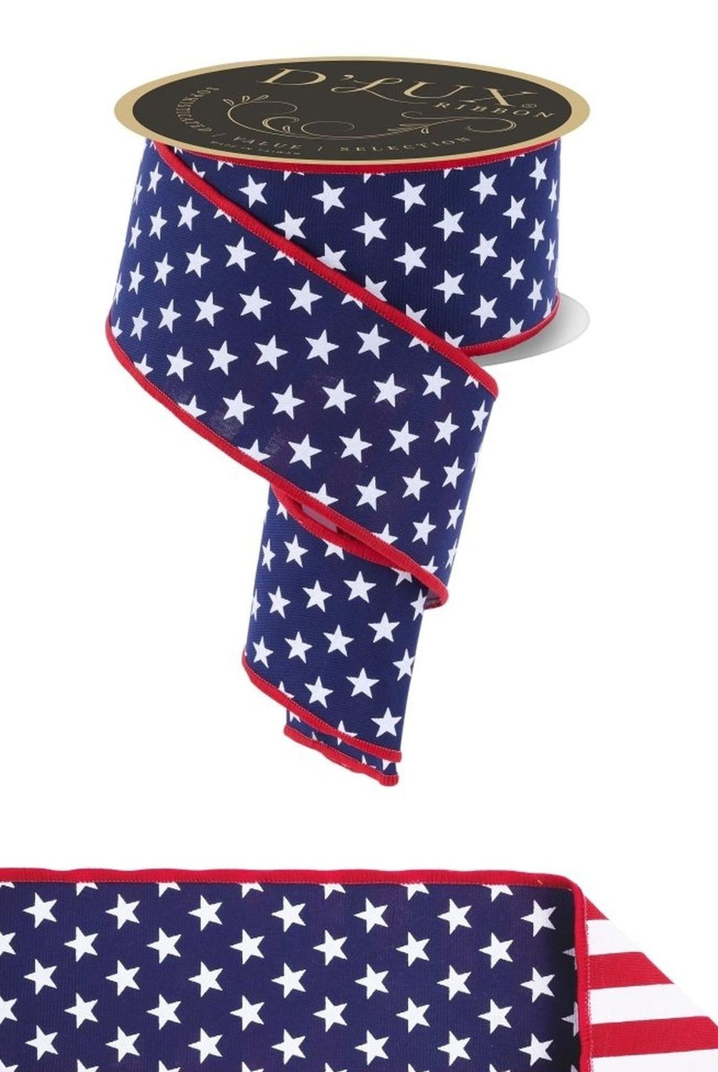 2.5 Stars and Stripes Fused Back Ribbon: Navy Blue (10 Yards)