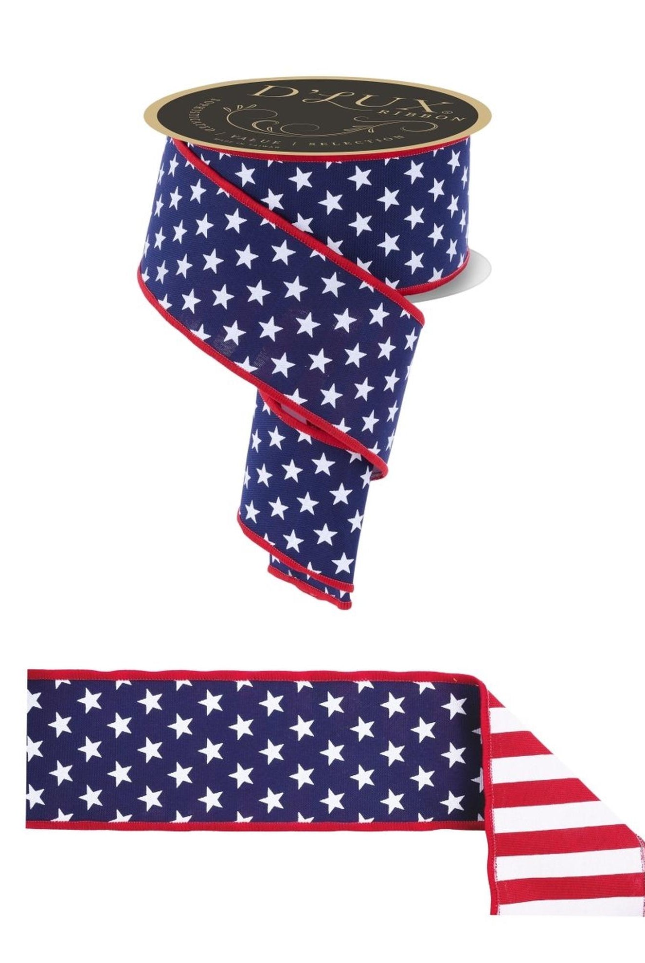 2.5 Stars and Stripes Fused Back Ribbon: Navy Blue (10 Yards)