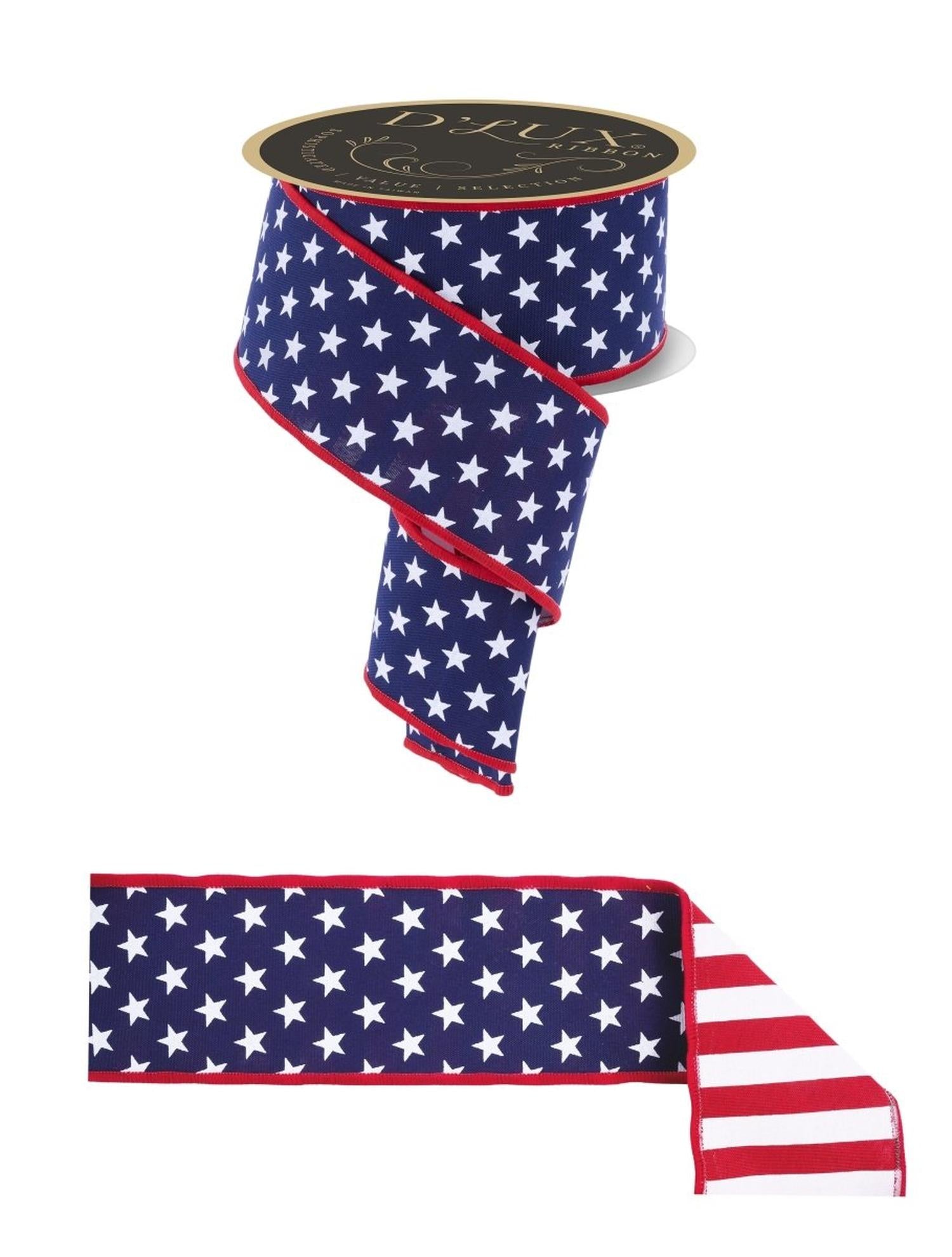 2.5 Stars and Stripes Fused Back Ribbon: Navy Blue (10 Yards)