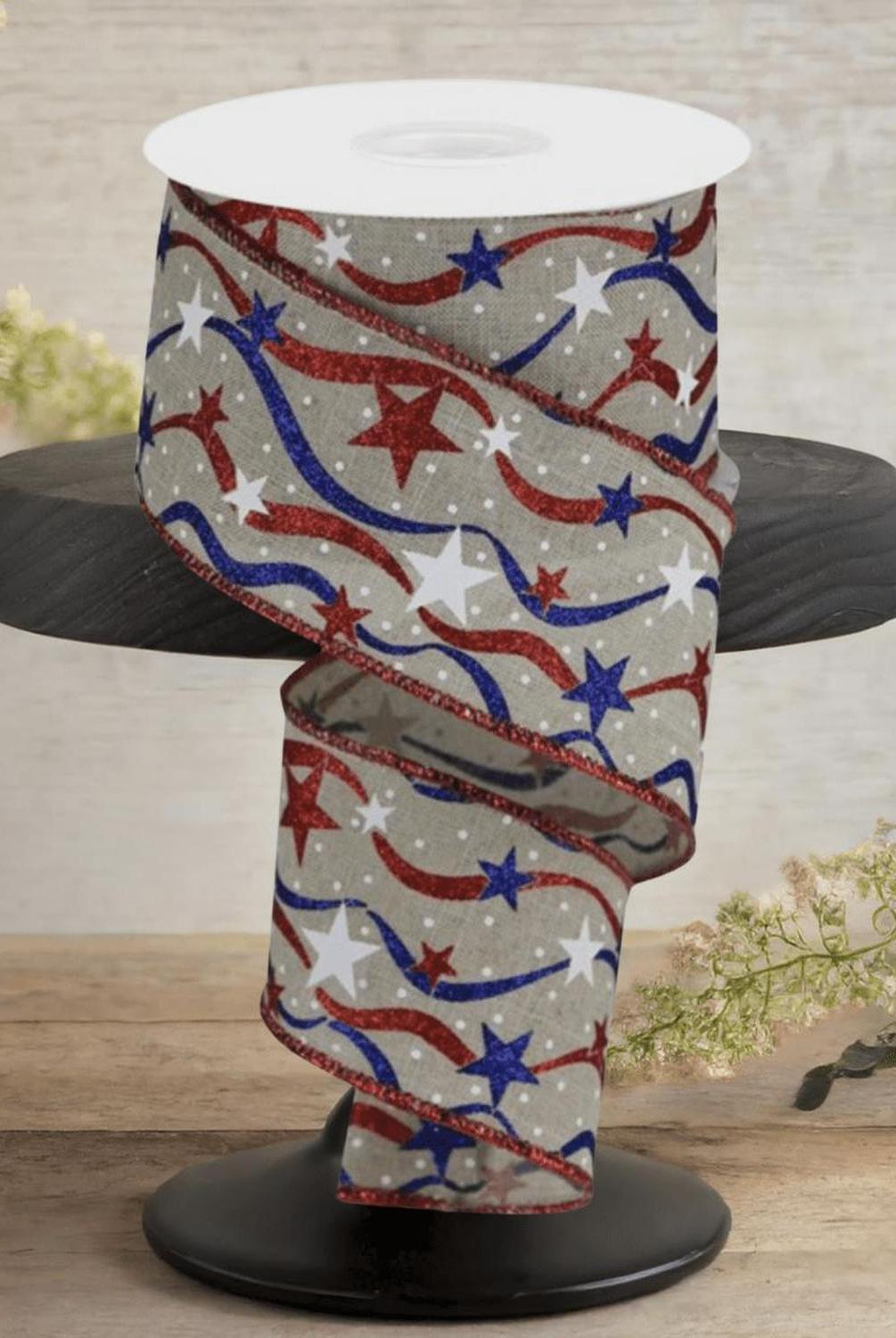 2.5" Stars and Wavy Stripes Royal Canvas Ribbon: Natural (10 Yards)