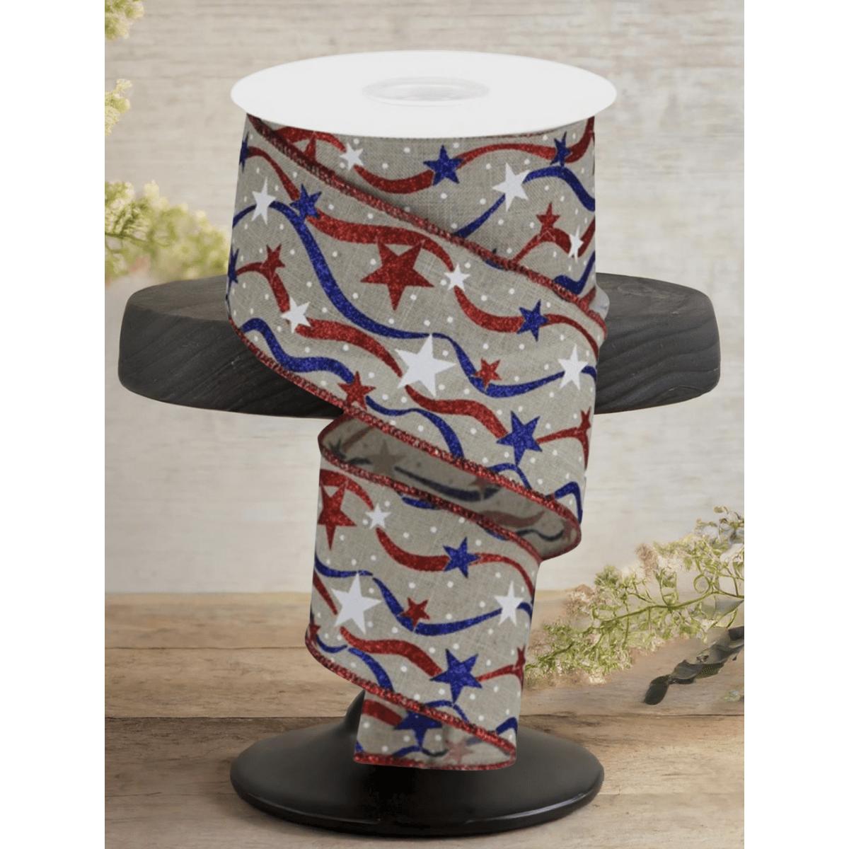 Shop For 2.5" Stars and Wavy Stripes Royal Canvas Ribbon: Natural (10 Yards)