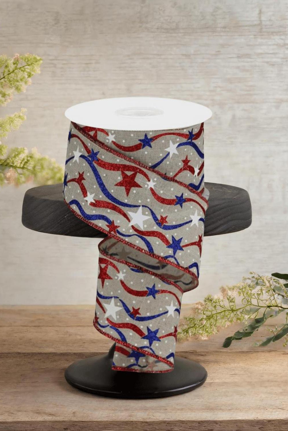 2.5" Stars and Wavy Stripes Royal Canvas Ribbon: Natural (10 Yards)