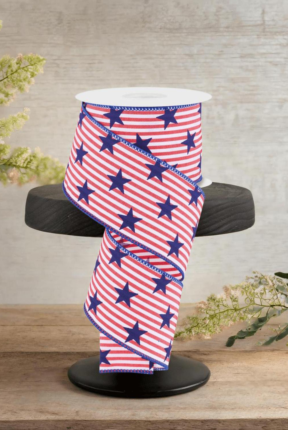 Shop For 2.5" Stars On Woven Stripe: Navy Blue (10 Yards)