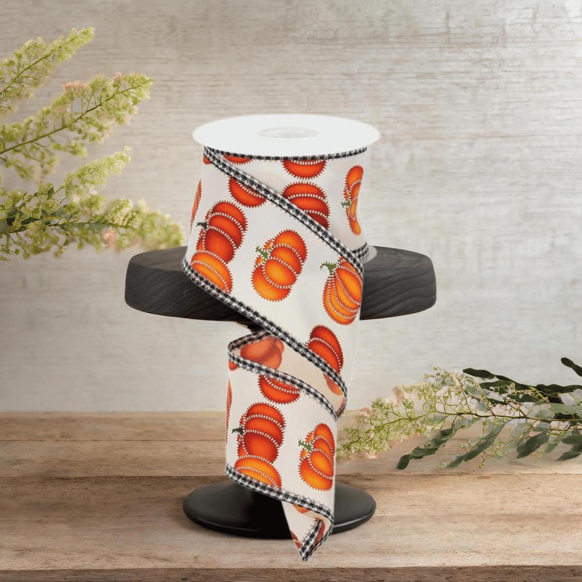 Shop For 2.5" Stitch Pumpkin Royal Ribbon: Ivory (10 Yards)