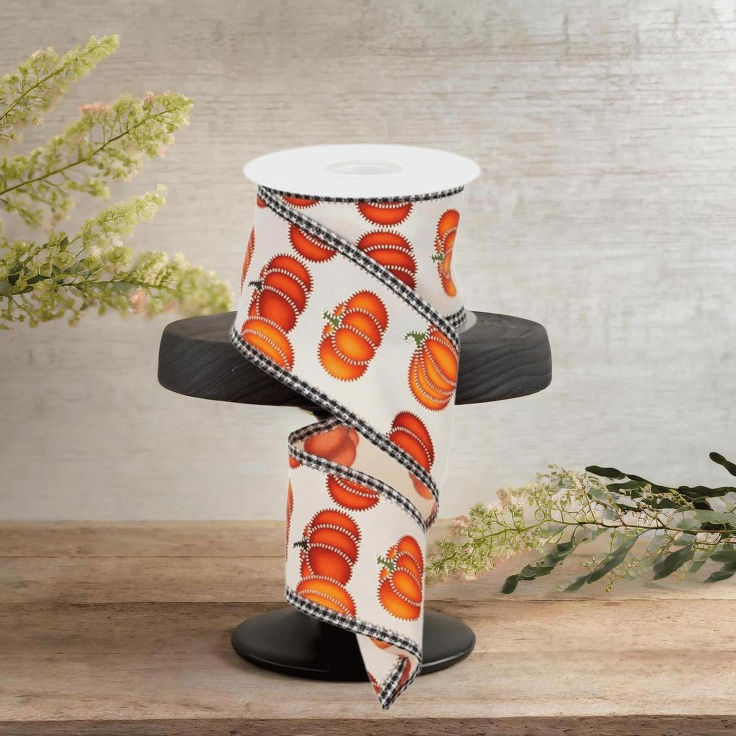 2.5" Stitch Pumpkin Royal Ribbon: Ivory (10 Yards)