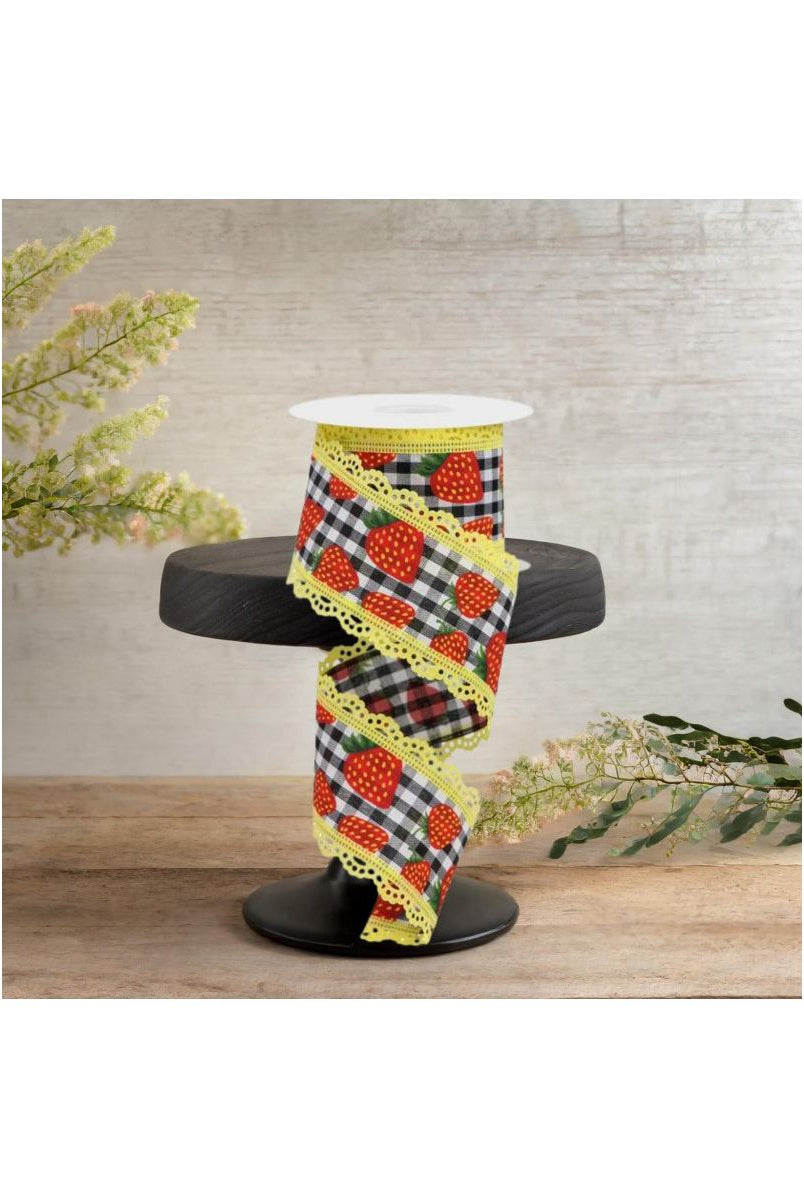 Shop For 2.5" Strawberries Check Lace Ribbon: Black & White (10 Yards)