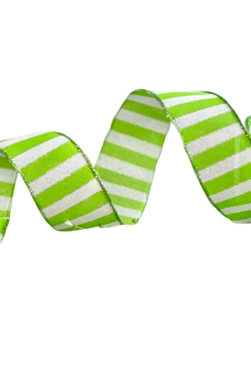 Shop For 2.5" Stripe Tinsel Edge Ribbon: Lime & White (10 Yards) at Michelle's aDOORable Creations